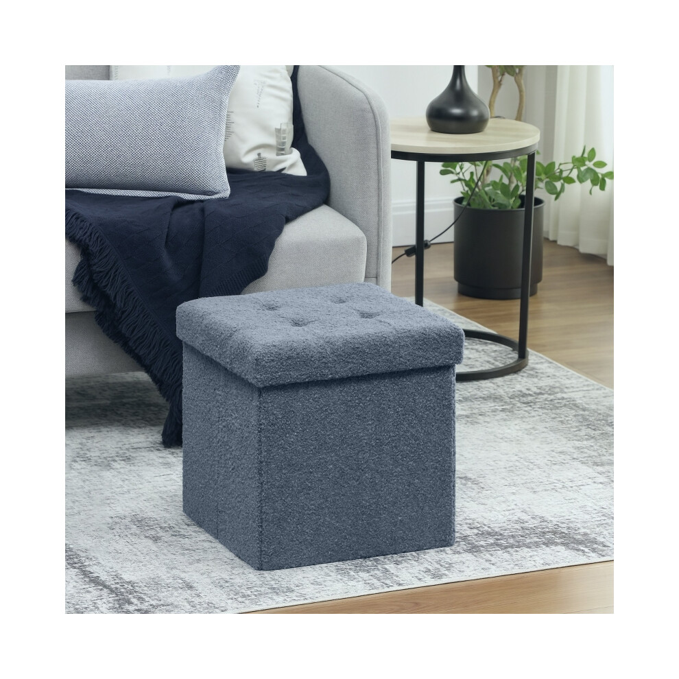 Foldable Blue Storage Ottoman with Sherpa Fleece Cushion Space-Saving Design 16 Inch Multi-Purpose Use-image-OPC-PMG7CCQ-NEW