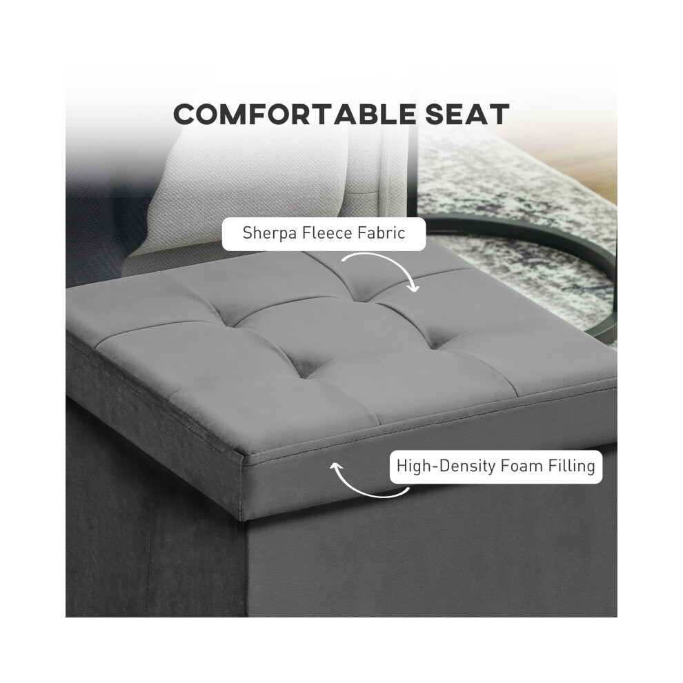 Grey Foldable Storage Ottoman - Velvet-Feel Comfort Compact Size Multi-Purpose Elegant & Practical Home Storage Solution-image-OPC-PMG7CDW-NEW