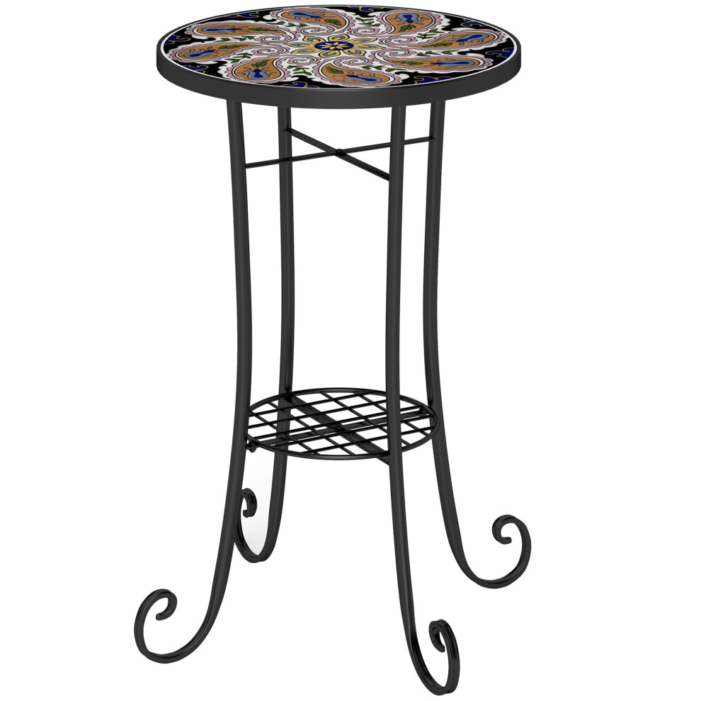 Round Outdoor Garden Table 35.5cm with Ceramic Tile Surface Shelf & Compact Design Ideal for Patio Balcony Indoor Orange-image-OPC-PMG7CHG-NEW