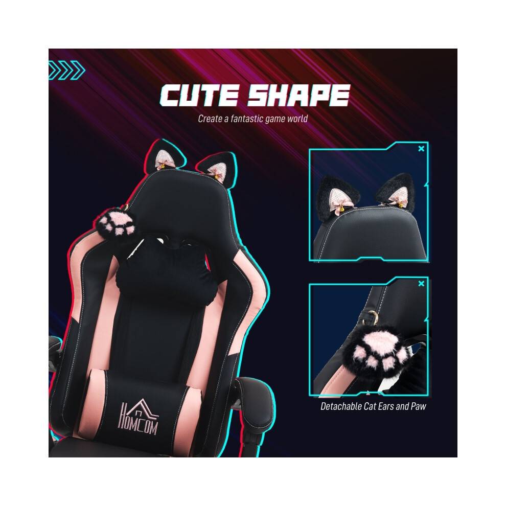 Ergonomic Office Chair Featuring Cat Ear & Paw Theme Reclining Footrest Black/Pink Breathable Material for Long Hours-image-OPC-PMG7C67-NEW