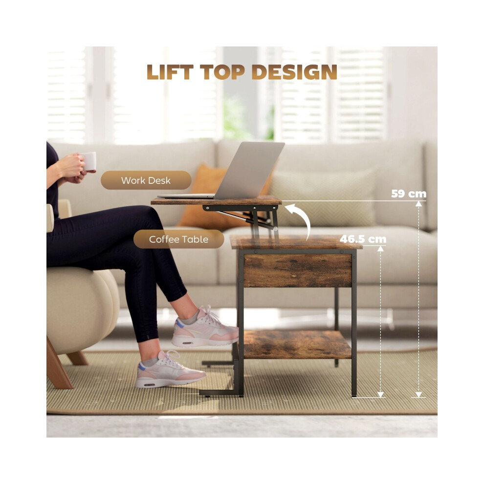 HOMCOM Lift-Top Coffee Table with Storage - Rustic Brown Finish Elegant Style Compact Size Convenient High-Function Surface-image-OPC-PMG7CW5-NEW