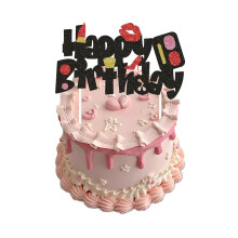 Single-Sided Glitter Makeup Cake Topper With Happy Birthday Lettering Cosmetic Paper Decor For Girls' Birthdays