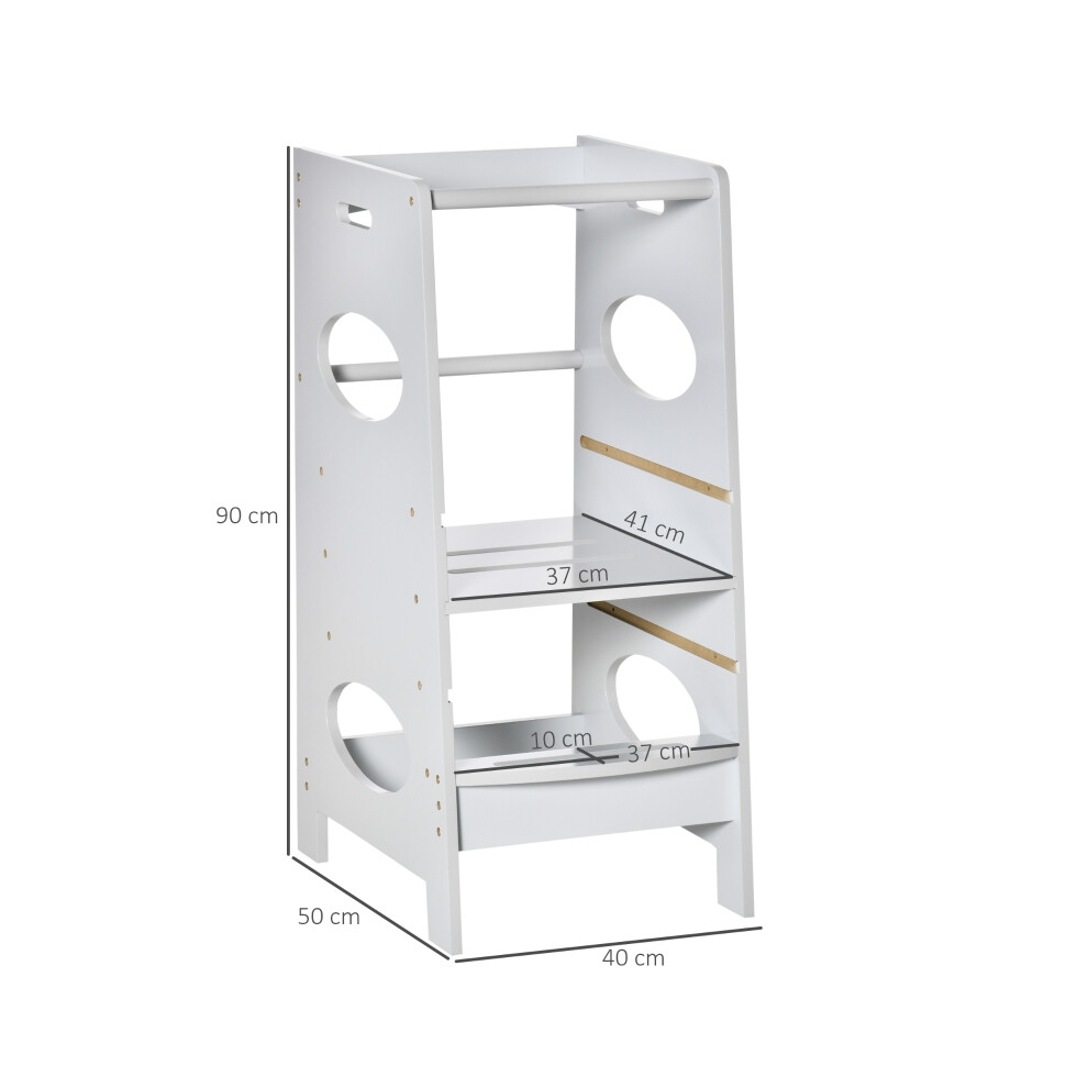 Kids Kitchen Step Stool Toddler Tower with Adjustable Standing Platform in Grey Safe Non-Slip Feet Compact & Durable-image-OPC-PMG7DG9-NEW