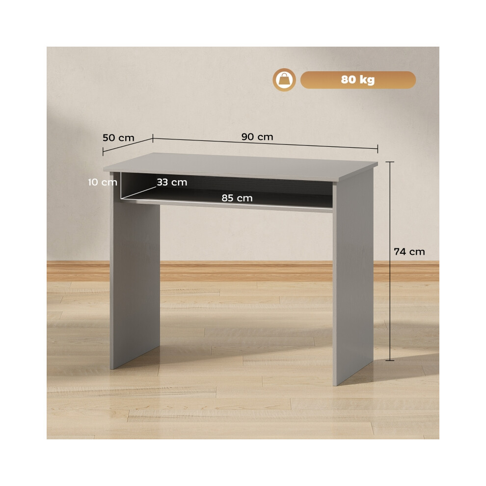 Grey Computer Desk 90x50cm Home Office Table Small Writing Desk with Storage Shelf for Compact Spaces-image-OPC-PMG7F7H-NEW