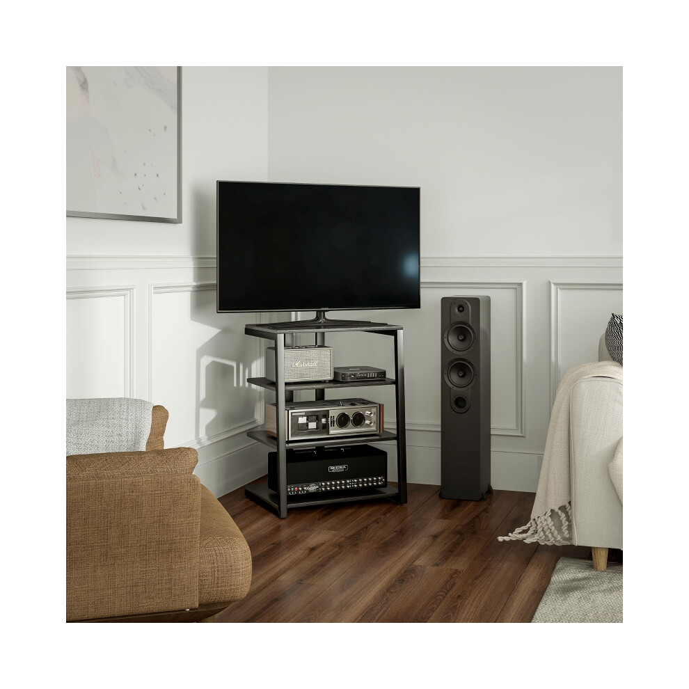 HiFi Stand with Four Storage Shelves Black Wood TV Unit for Home Entertainment Sturdy and Spacious-image-OPC-PMG7F8T-NEW