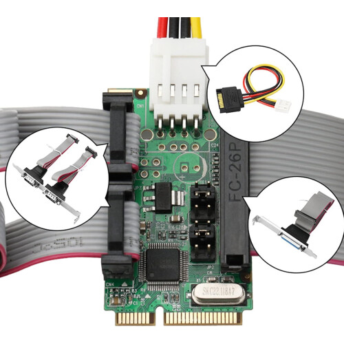 PCI-E PCIE To DB9 DB25 RS232 Adapter Card Smart Compatible 6Gbps PCIe Interface 1