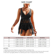 Traje de baño dos piezas con flecos y escote en V - negro S-XXL