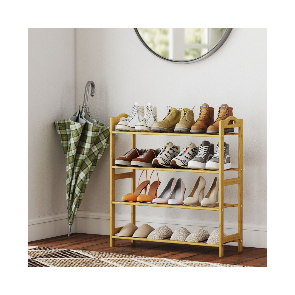 Bamboo Shoe Organizer 4-Tier Freestanding Shelf for Hallway Living Room Bedroom Natural Wood Finish Lightweight & Durable-image-OPC-PMG7K9D-NEW