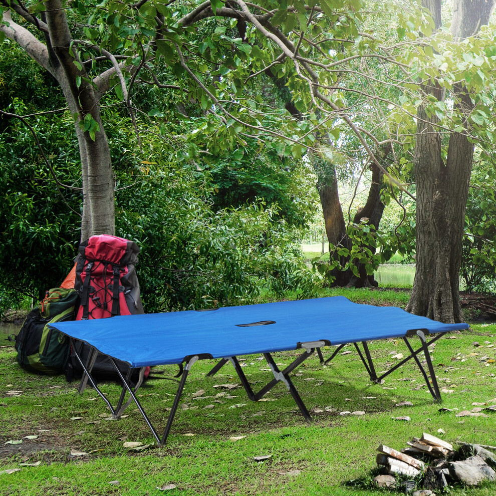 Outsunny Double Camping Folding Cot Outdoor Portable Sleeping Bed, Blue