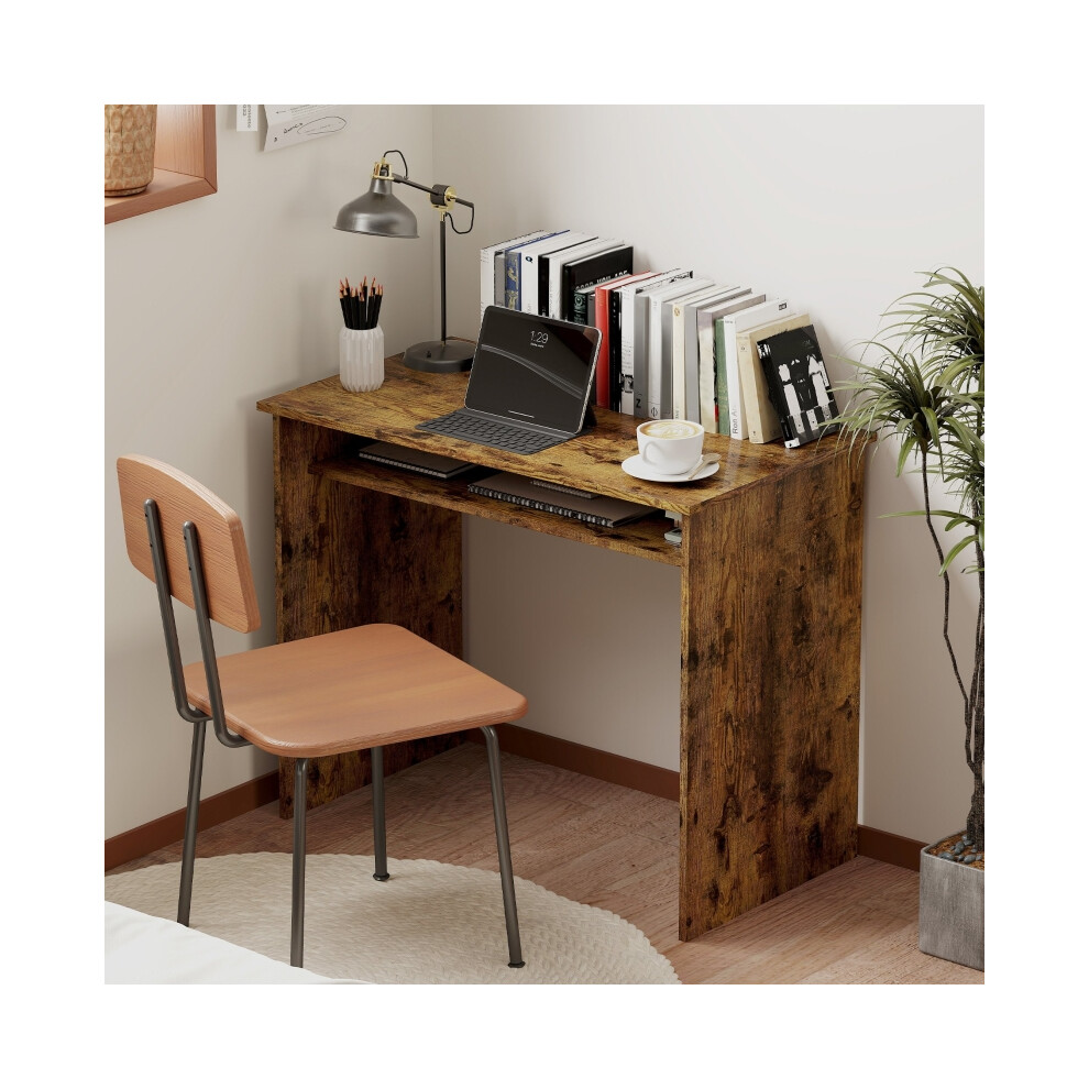 Wood-Effect Work Desk with Shelving HOMCOM Boxy Compact Office Table for Home 120cm x 60cm Natural Brown Finish-image-OPC-PMG7PQQ-NEW