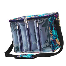 Knitting Bag Blue Leaf Pattern, Portable Craft Storage For Yarn, Needles And Crochet Accessories, Organizer Bag