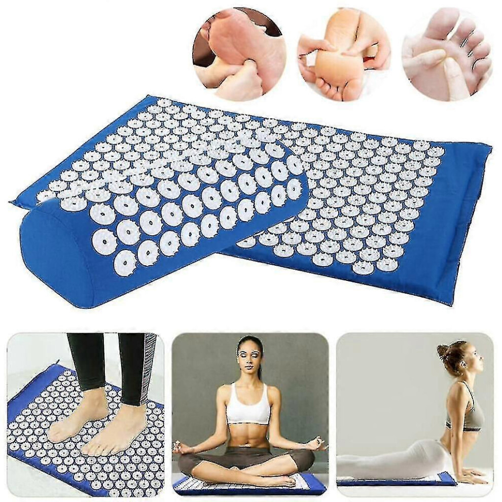 Kikidex Blue (As Show, One Size) Acupressure Set Nail Mat Acupressure Mat Massage Mat Pillow Acupuncture