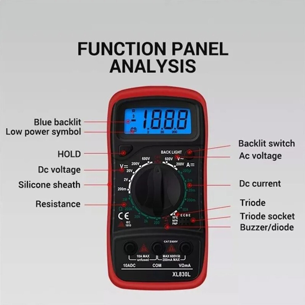 Multifunctional Digital Multimeter Ac/Dc Voltage Current Resistance 138X69x31mm 9311355979660