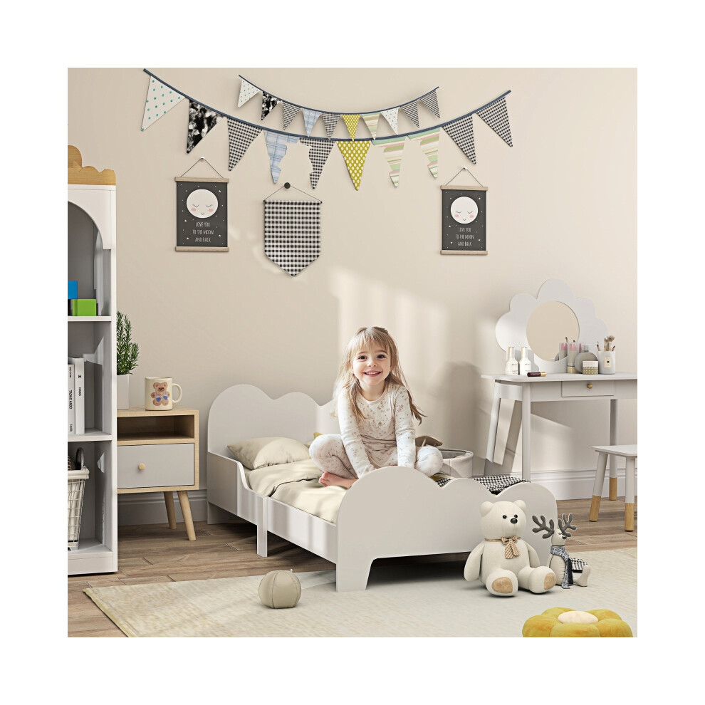 Toddler Bed Frame with Safety Rails - AIYAPLAY Cloud-Themed Kids Bed 143.5 x 74.5 x 56cm Sturdy Material Cozy Sleep Safety-image-OPC-PMG7RWP-NEW