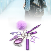 8 Pcs Metal Purple Protective Keychains Set for Women and Teens