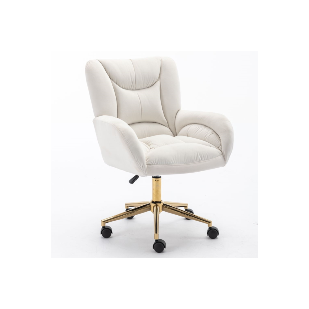 Adjustable Height Velvet Swivel Office Chair with Gold Legs Ivory Comfortable Home Office Seating-image-OPC-PMG7SRK-NEW