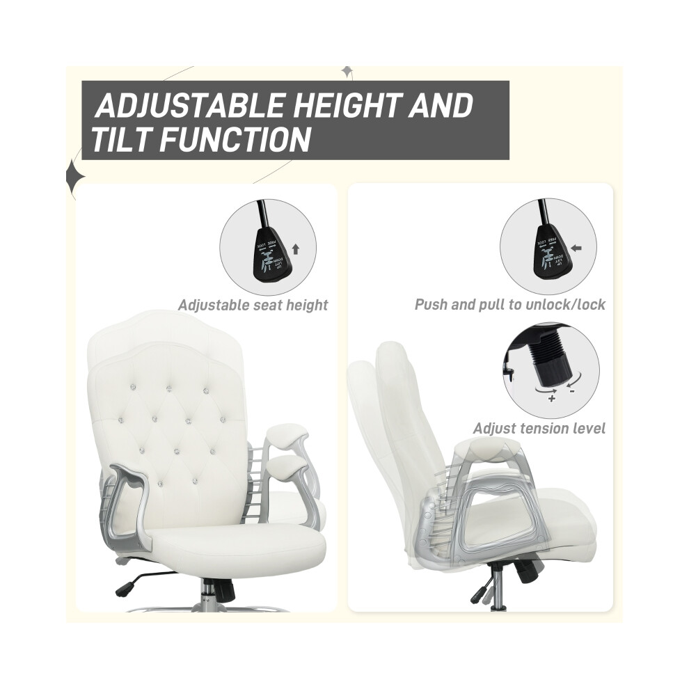 Cream Velvet-Feel Work Chair with Diamante Back Ergonomic Design for Office or Home Use Luxurious Comfort-image-OPC-PMG7T5Y-NEW