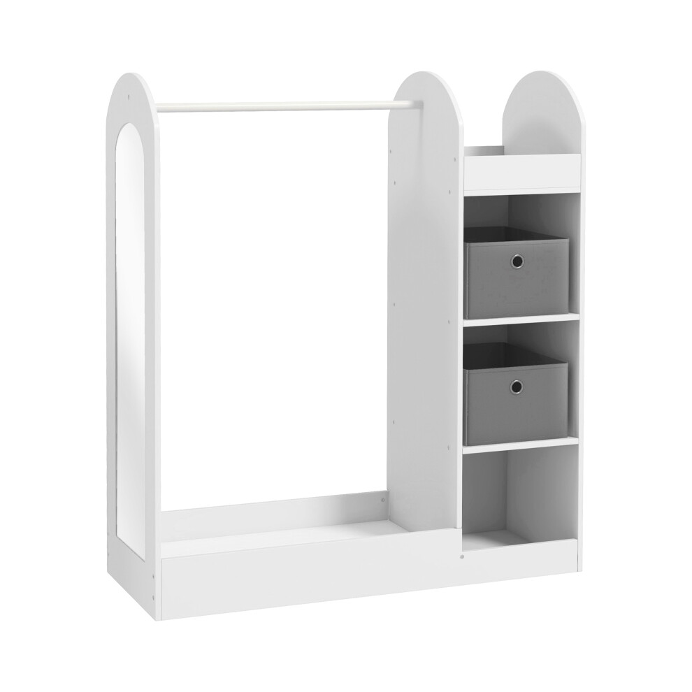 Kids Clothes Rail with Storage Shelf and Mirror White - Durable Steel Frame Spacious Shelving Nursery & Bedroom Organization-image-OPC-PMG7TN8-NEW