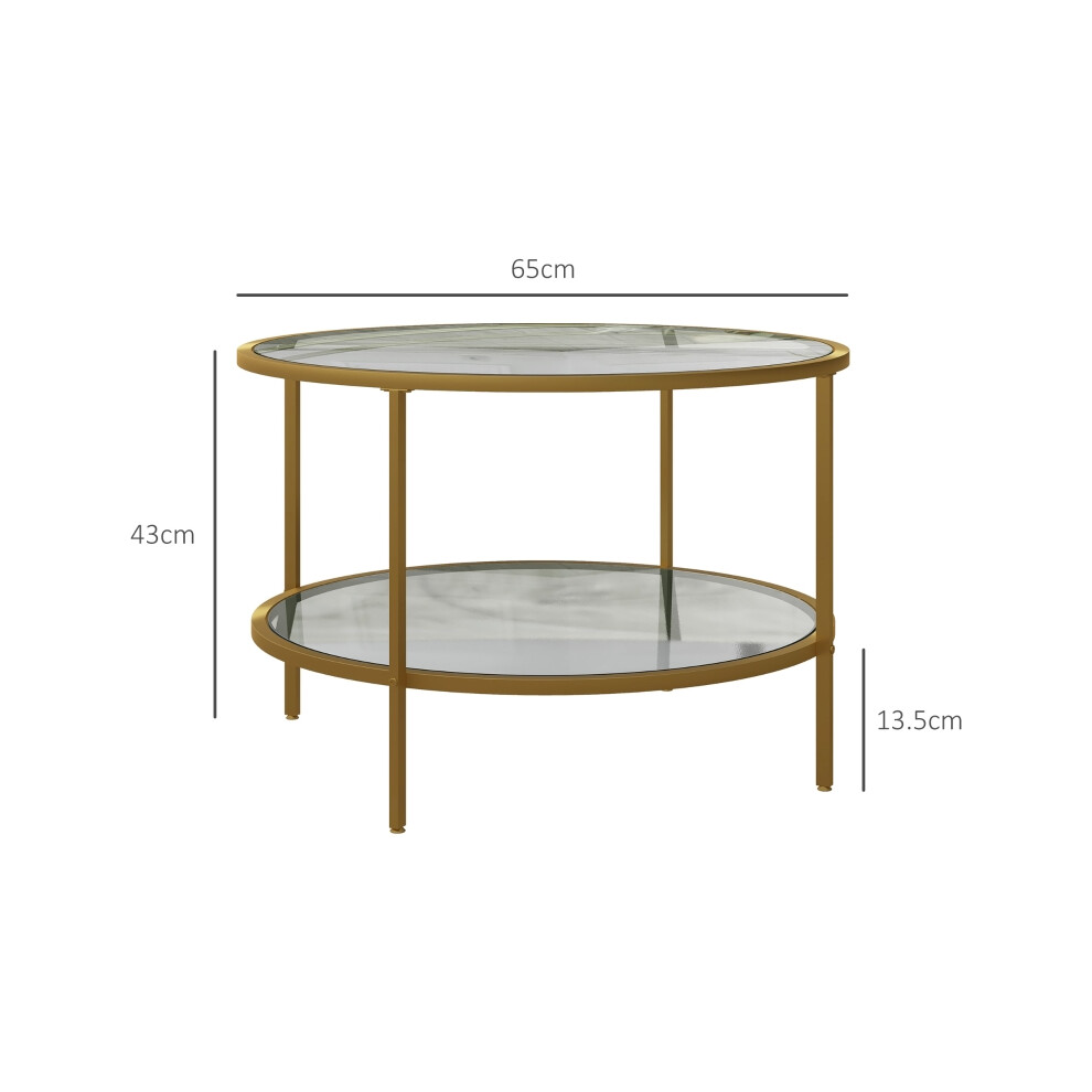 Gold Tone Round Coffee Table with Storage 2-Tier Tempered Glass and Steel Frame for Living Room - HOMCOM Model-image-OPC-PMG7VJS-NEW