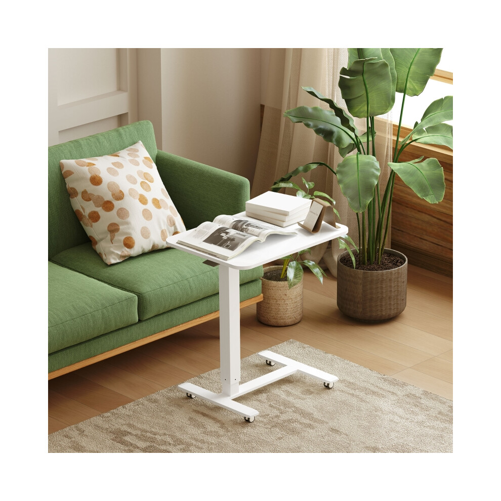 Height Adjustable Standing Desk Home Office with Pneumatic Lift Mobile Overbed Table with Wheels White HOMCOM Model-image-OPC-PMG7VSY-NEW