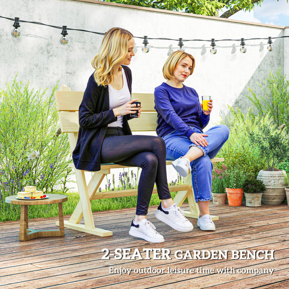 Patio and Park Wooden Garden Bench - 2 Seater Fir Wood Loveseat with Slatted Seat Sloping Back and Wide Feet Natural Finish-image-OPC-PMG87Q9-NEW