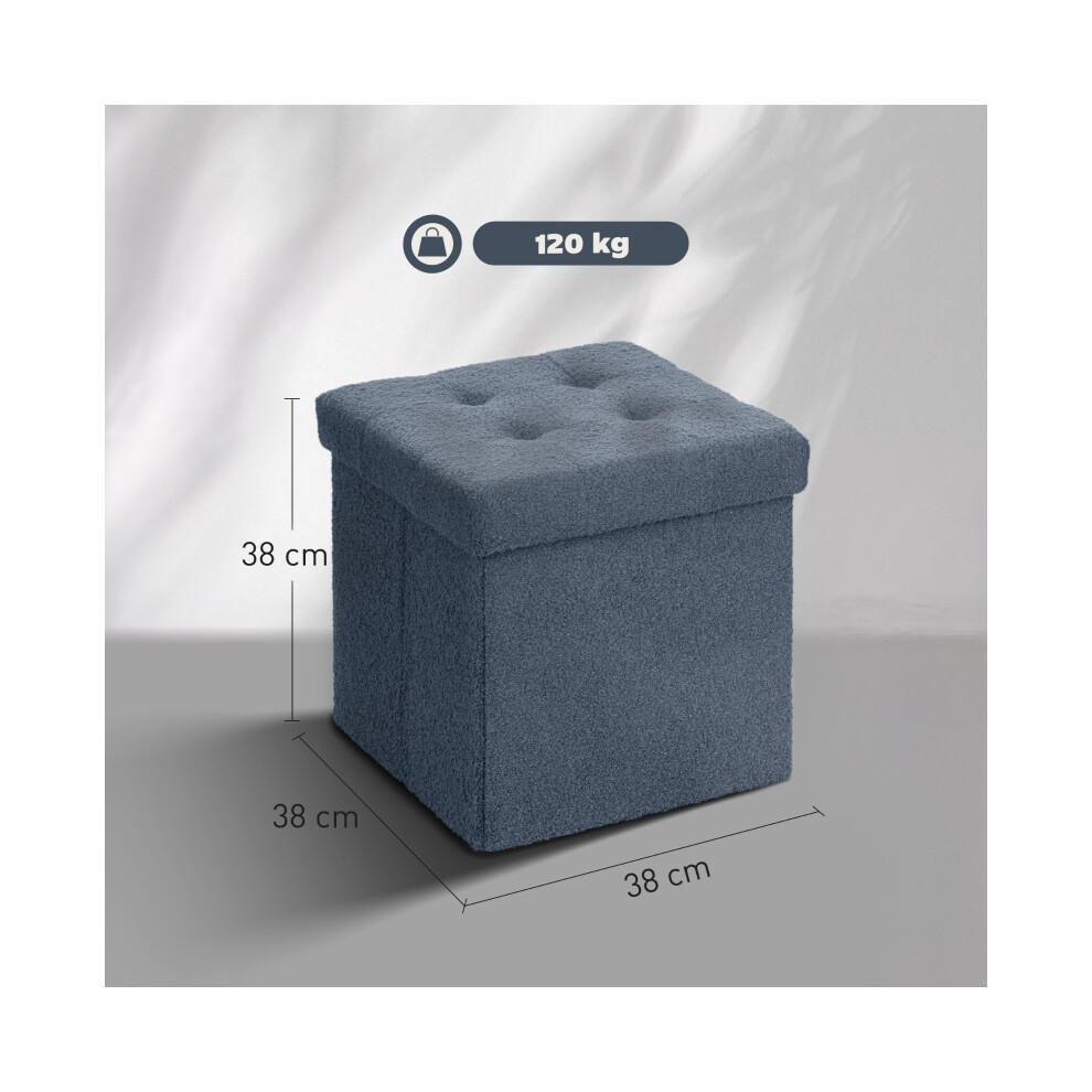 Storage Ottoman Blue with Sherpa Fleece Cover Foldable & Multi-Functional 17.7-inch Seat Ideal for Small Spaces-image-OPC-PMG87SY-NEW
