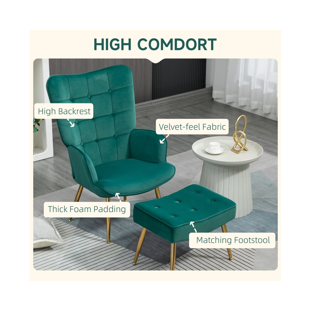 Velvet Accent Armchair with Ottoman Dark Green Wingback Chair with Steel Legs for Living Room Bedroom & Home Study-image-OPC-PMG885G-NEW