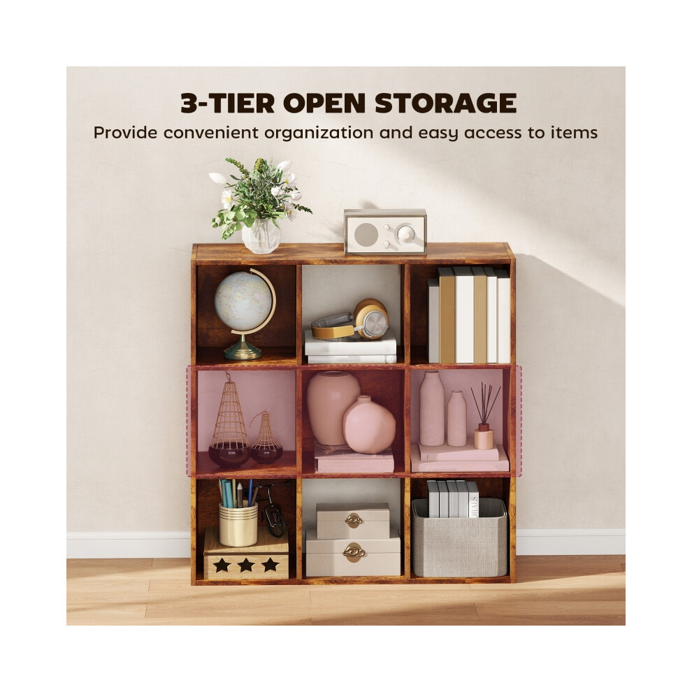 HOMCOM Bookcase Storage Unit 3-Tier 9 Cubes Particle Board Shelves Rustic Brown Home Office Organizer-image-OPC-PMG88BN-NEW
