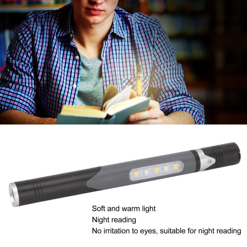 USB Rechargeable Pen Flashlight 3 LED White/Warm/Red Light, 14.7cm 2