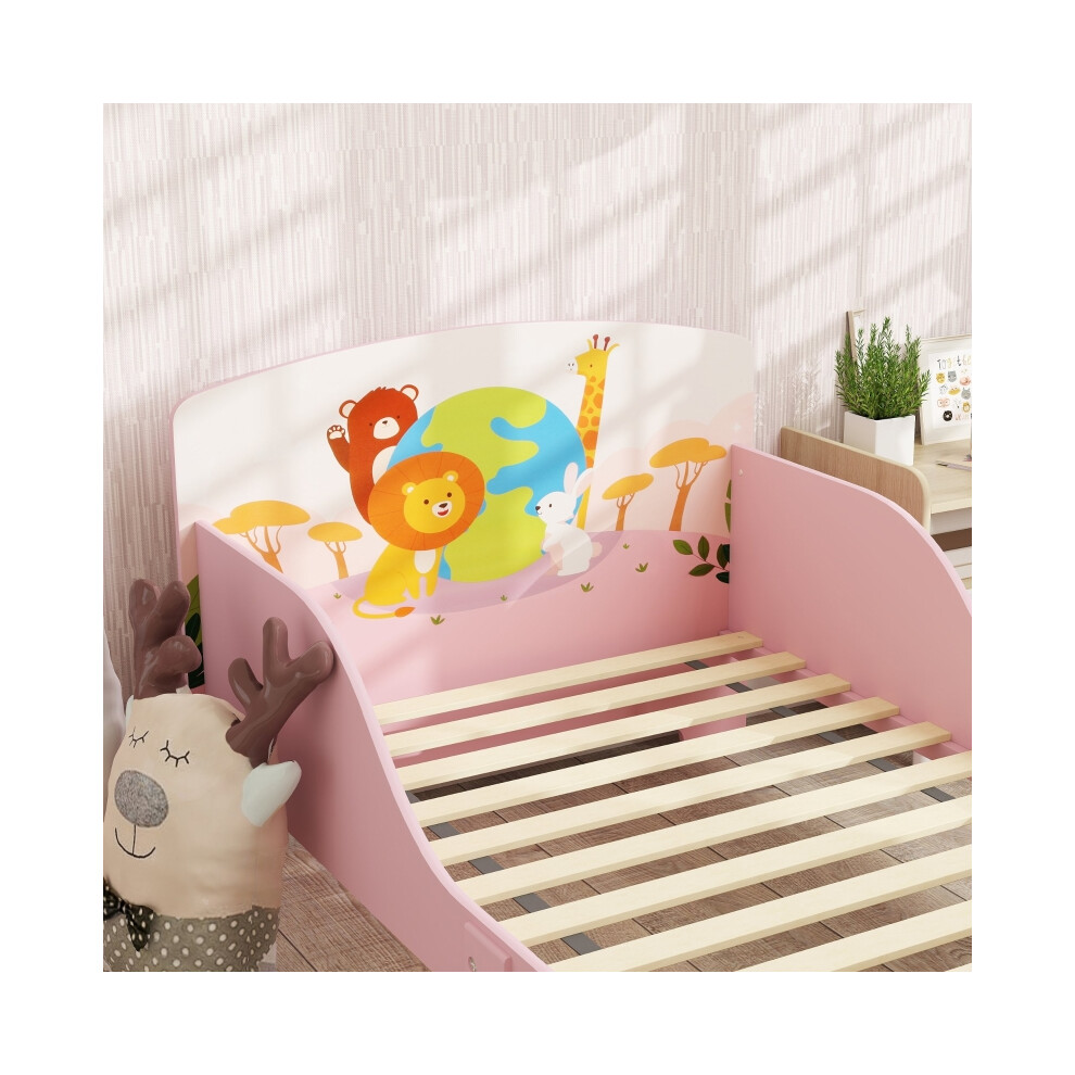 AIYAPLAY Pink Toddler Bed with Safety Rails - Cute Animal Design 143 x 77 x 60cm Durable Material Perfect for Young Children-image-OPC-PMG89QF-NEW