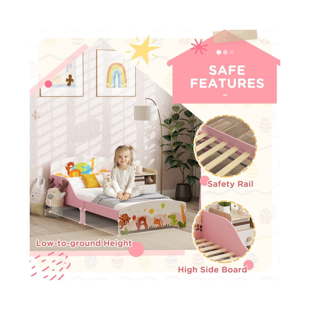 Toddler Bed with Safety Rails - Cute Animal Design Pink 143x77x60cm Sturdy Wooden Construction Ideal for Kids' Bedrooms-image-OPC-PMG8B78-NEW