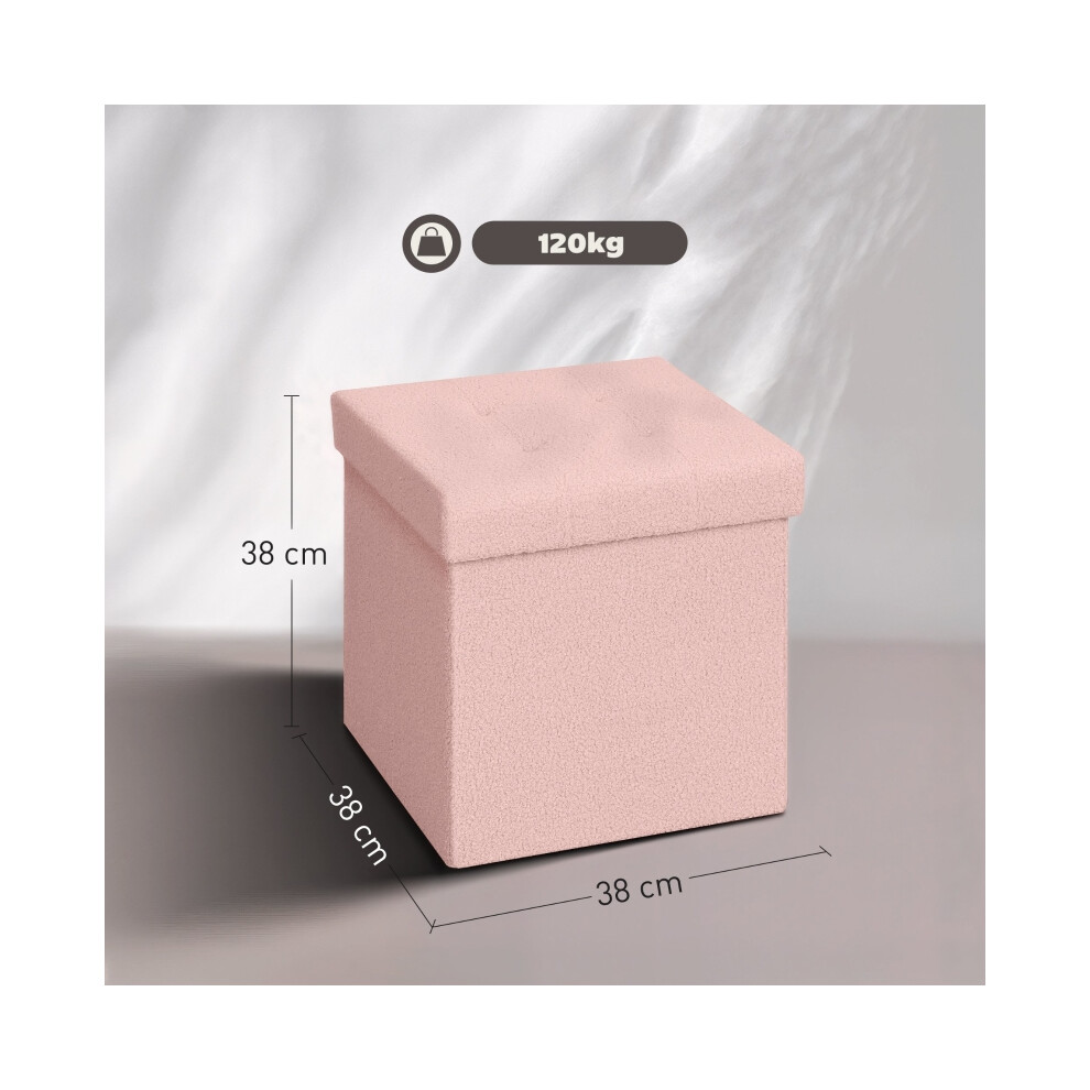 Storage Ottoman Pink with Foldable Sherpa Fleece Cover Space-Saving Multi-Use Footstool & Seat 45L Capacity 45x45x45cm-image-OPC-PMG8CCD-NEW