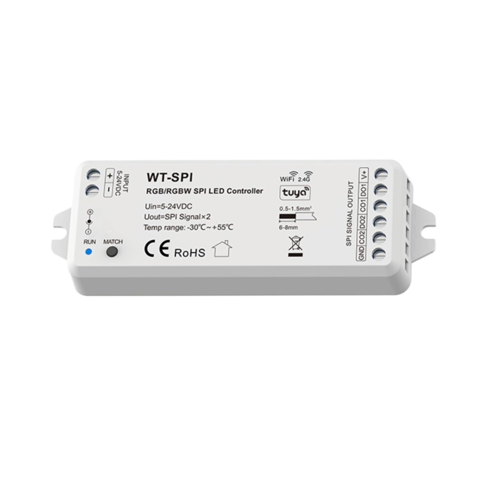 Wifi & Rf Rgb/Rgbw Spi Led Controller Dc5-24V, Ws2811/Ws2812b/Sk6812 Compatible, Rf27keys Remote, Wt-Spi Controller 9354506552909
