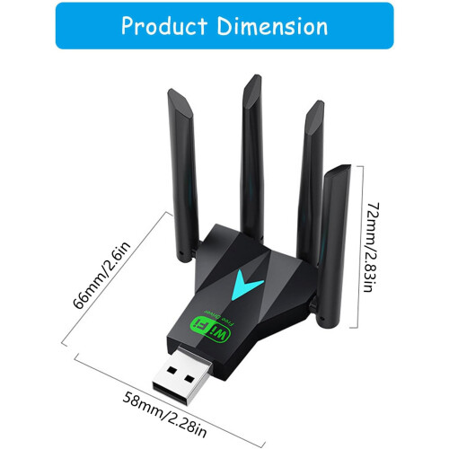 1300Mbps Double Band USB Adapter Dual-Band 4 External Antennas Hotspot Creator Enhanced WiFi Reception 1