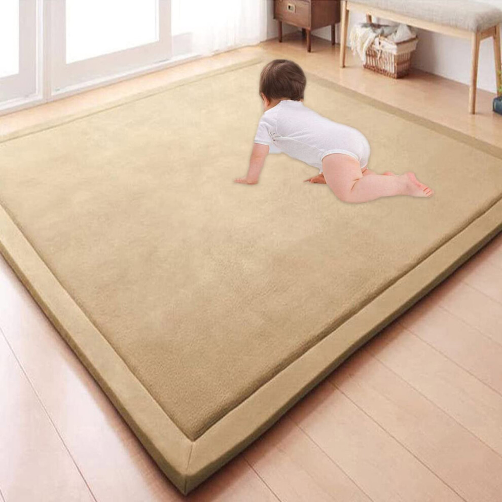 Large Area Rug Soft Velvet Crawling Mat Nursery Toddler Play Mat Thick Fluffy Lounge Carpet Non-Slip 200-400Cm Coral