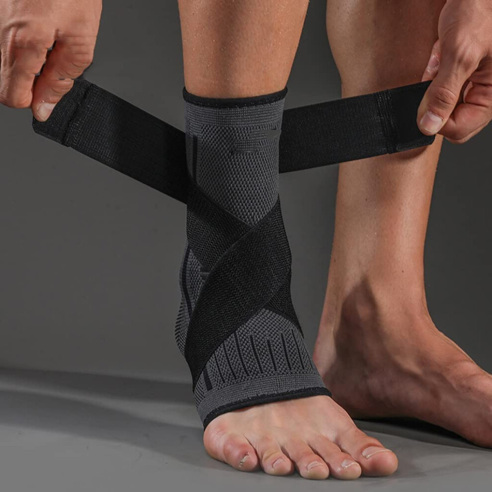 Compression Ankle Support Brace For Football And Basketball Adjustable Nylon Strap Breathable And Durable Argento L-XL