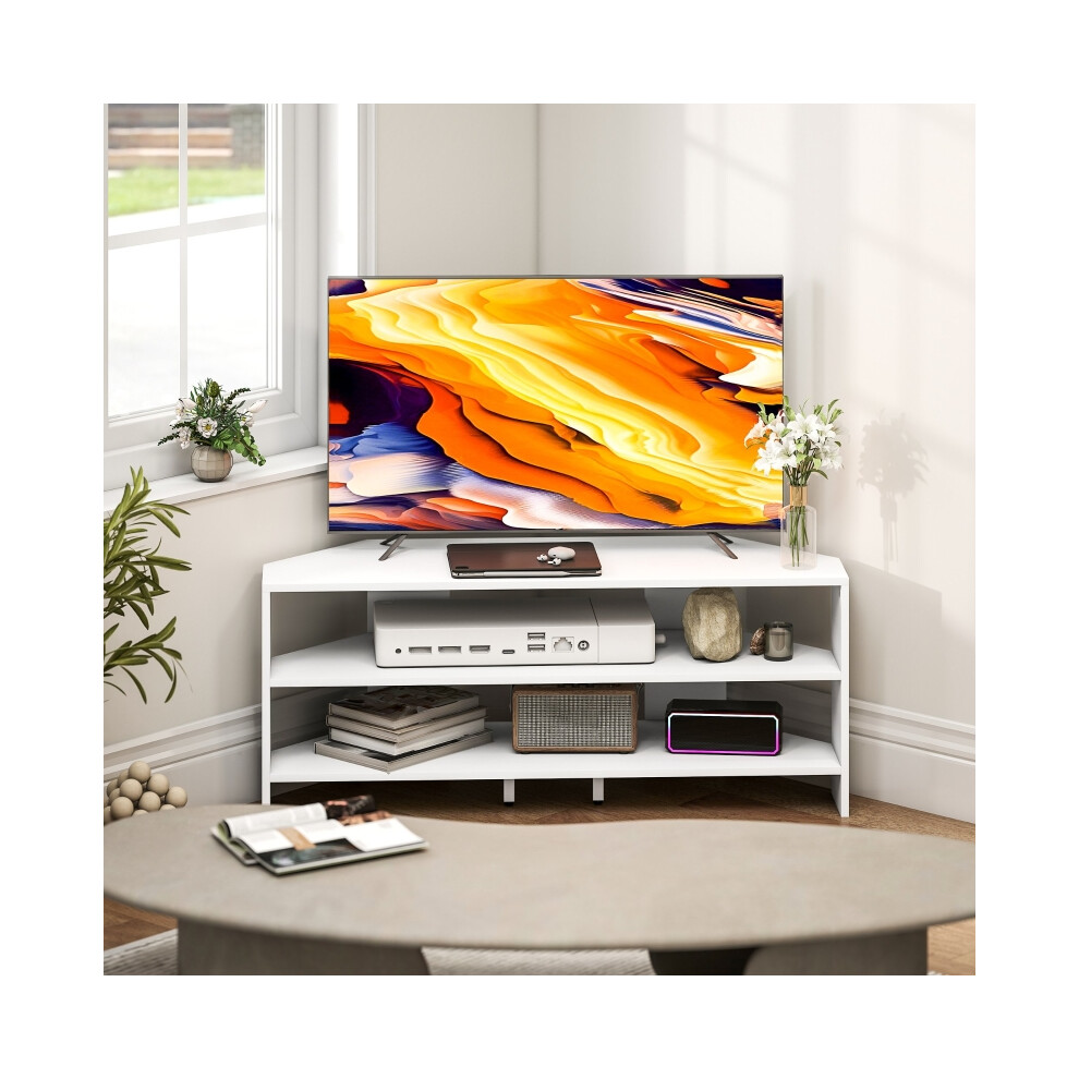 White Corner TV Stand for 47 Inch TVs with 2 Open Shelves Durable and Space-saving Furniture for Home-image-OPC-PMG8GY8-NEW