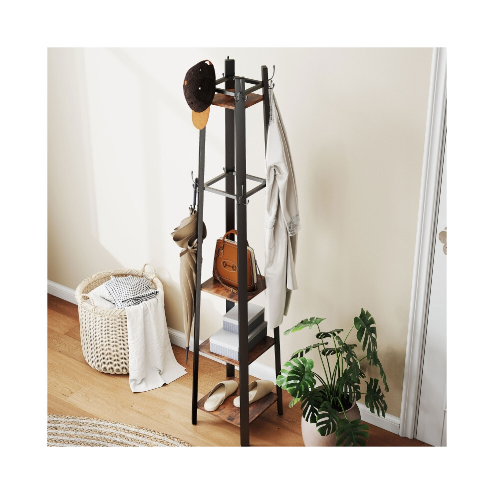 Four Shelf Coat Stand in Brown/Black Metal Industrial Design Versatile Perfect for Entryways and Hallways-image-OPC-PMG8JWP-NEW