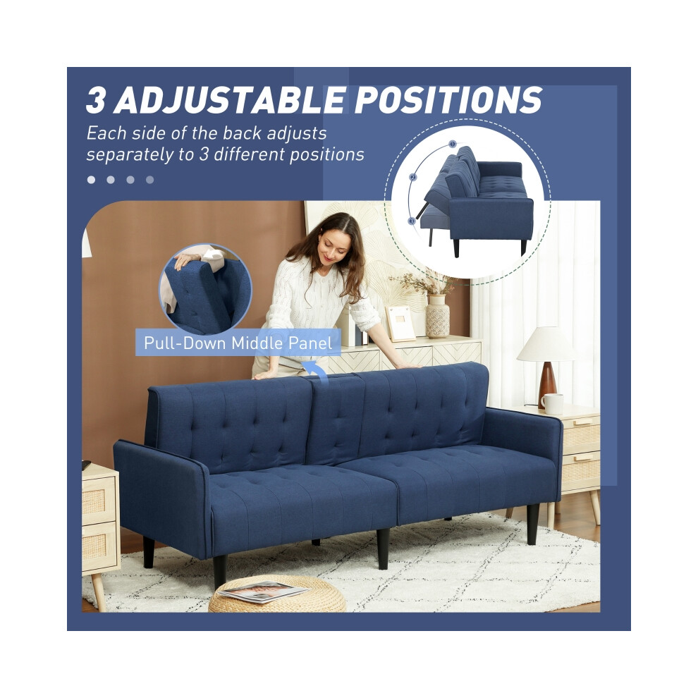Sofa Bed Three Seater in Dark Blue with Cupholders Plush Fabric Multi-Functional Lounge & Guest Bed for Modern Living Room-image-OPC-PMG8KG6-NEW