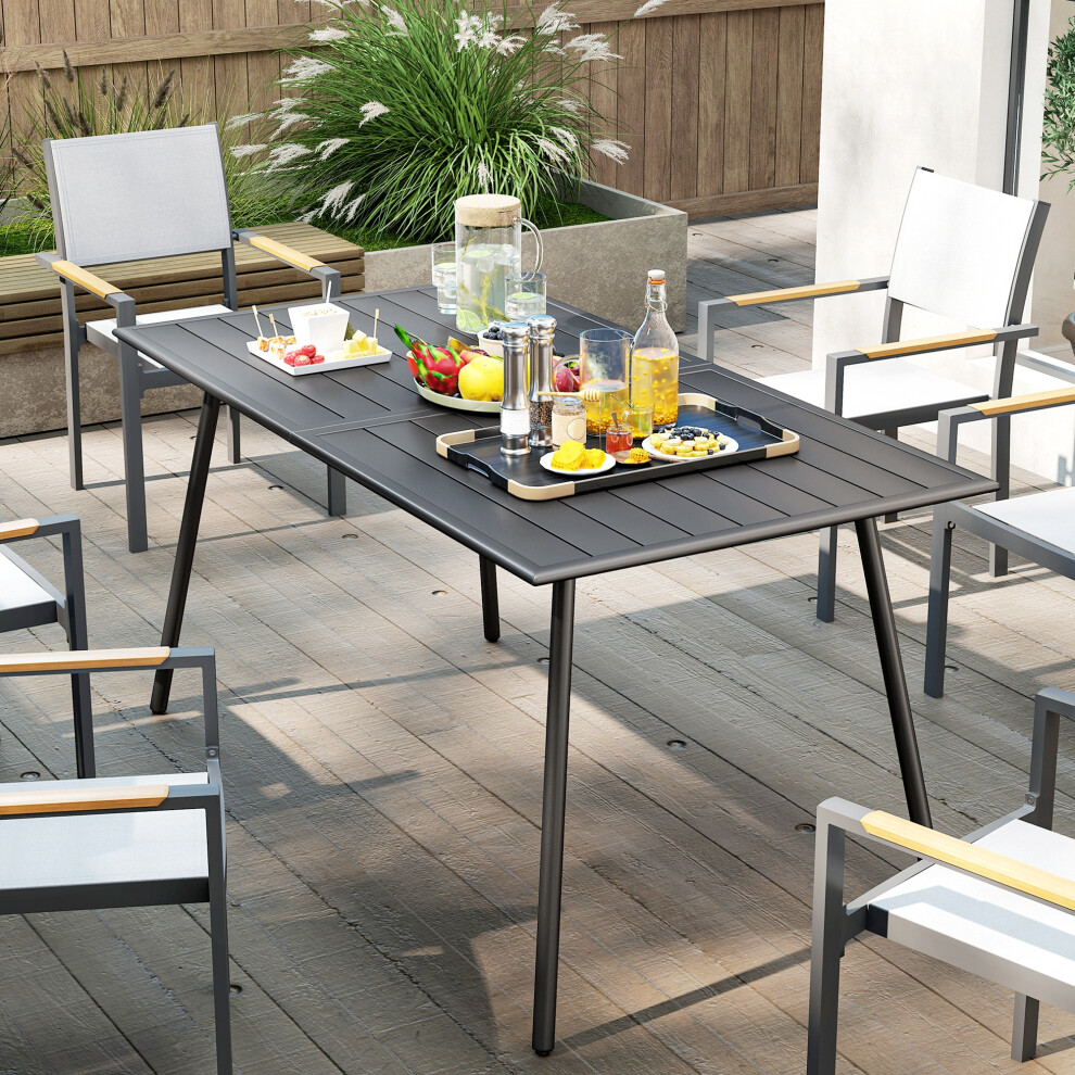 Rectangle Garden Table Outdoor Steel Frame 6 Person 150x80x74cm Grey with Slat Top-image-OPC-PMG8MHD-NEW