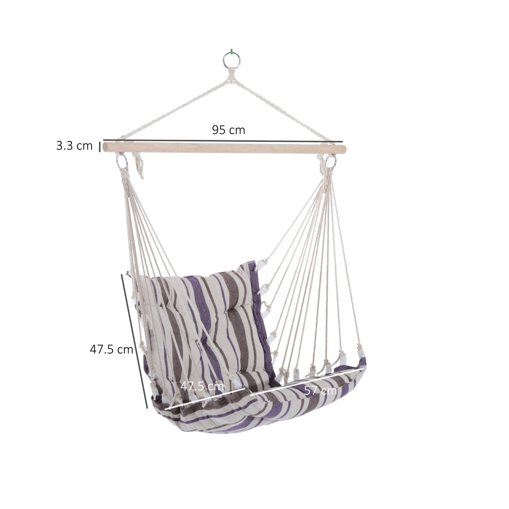 Hanging Rope Chair Outdoor with Padded Seat & Backrest Garden Hammock with Wooden Support Bar Portable Brown Patio & Tree Swing-image-OPC-PMG8NYX-NEW