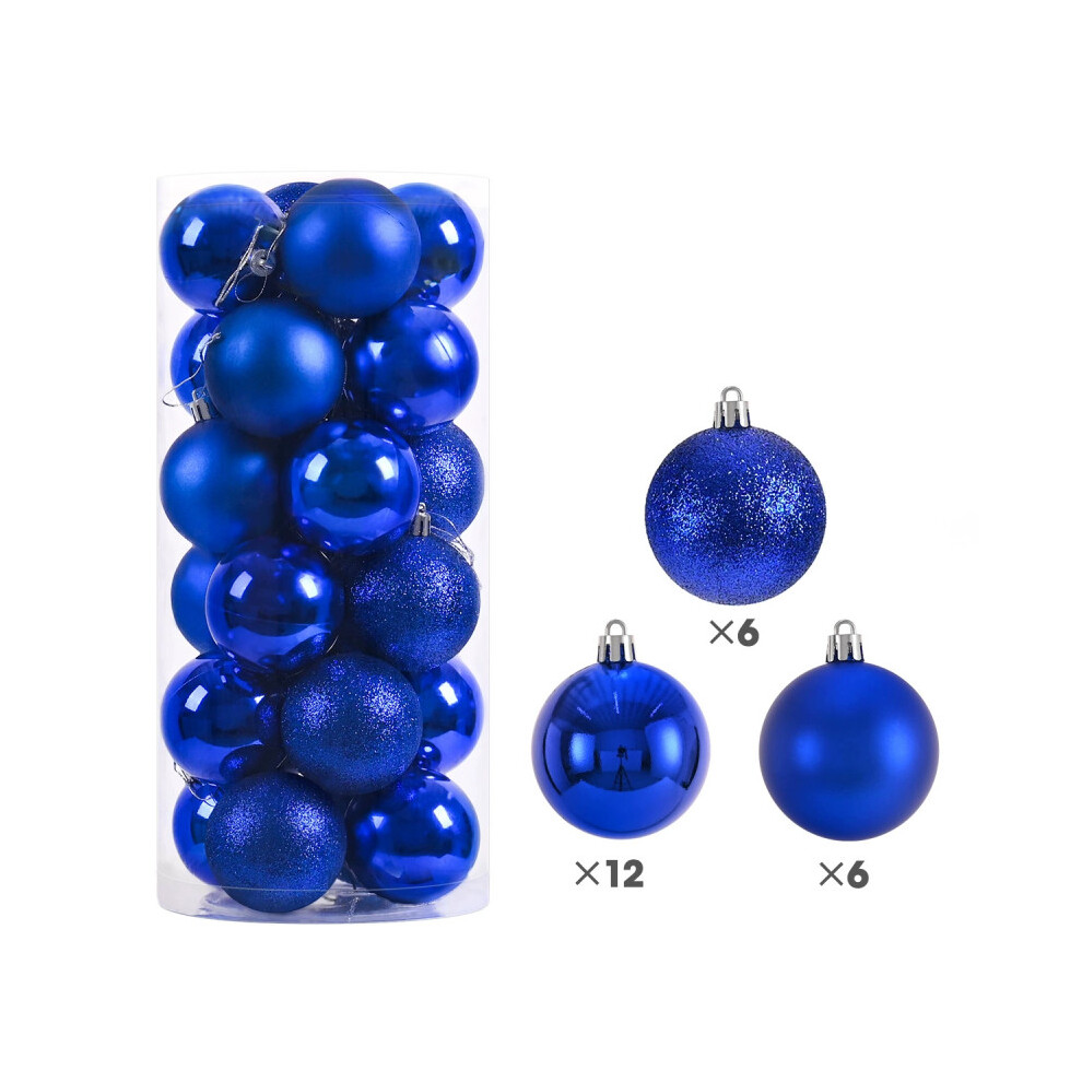 (Blue) 24 Home Pcs Christmas Ball Ornaments Xmas Tree Decorations Pedant Decor Prop