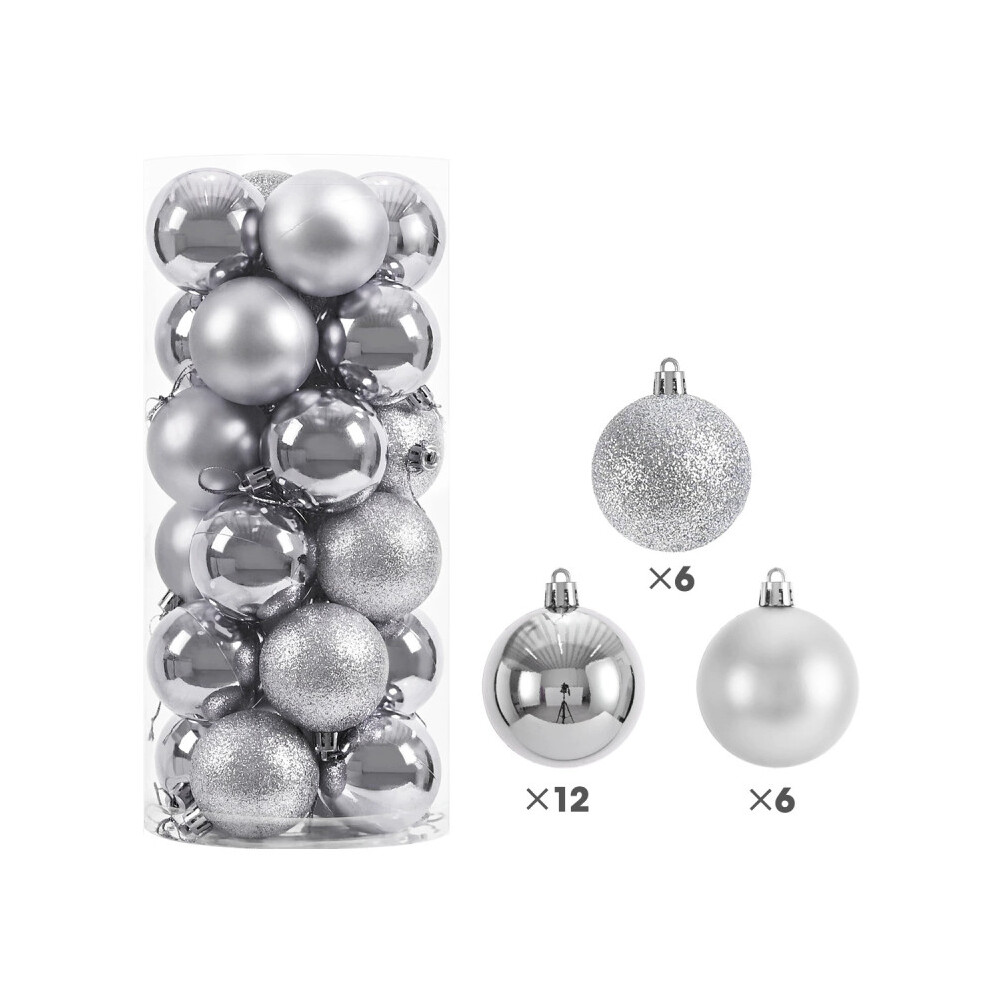 (Silver) 24 Home Pcs Christmas Ball Ornaments Xmas Tree Decorations Pedant Decor Prop