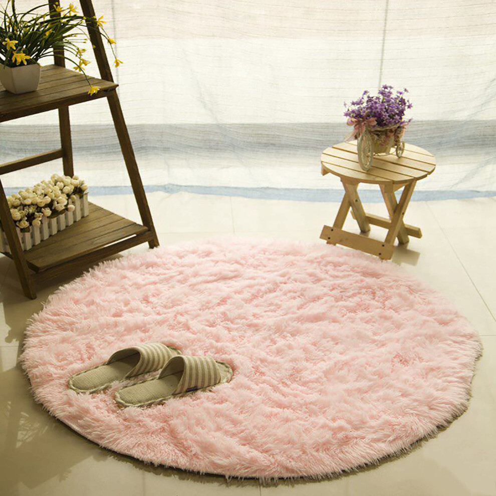 Round Fluffy Area Rug Solid Color Circle Area Rug Soft Plush Shaggy Carpet Nursery Rug For Kids Bedroom 120X120cm Pink
