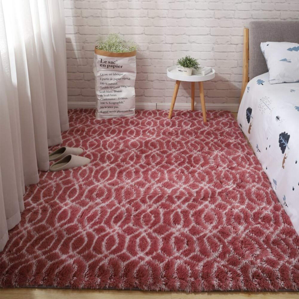 Fluffy Plush Bedroom Area Rug Soft Rectangle Shaggy Rug Non-Slip Solid Color Floor Mat Red 140x200cm(55x79inch) Nursery