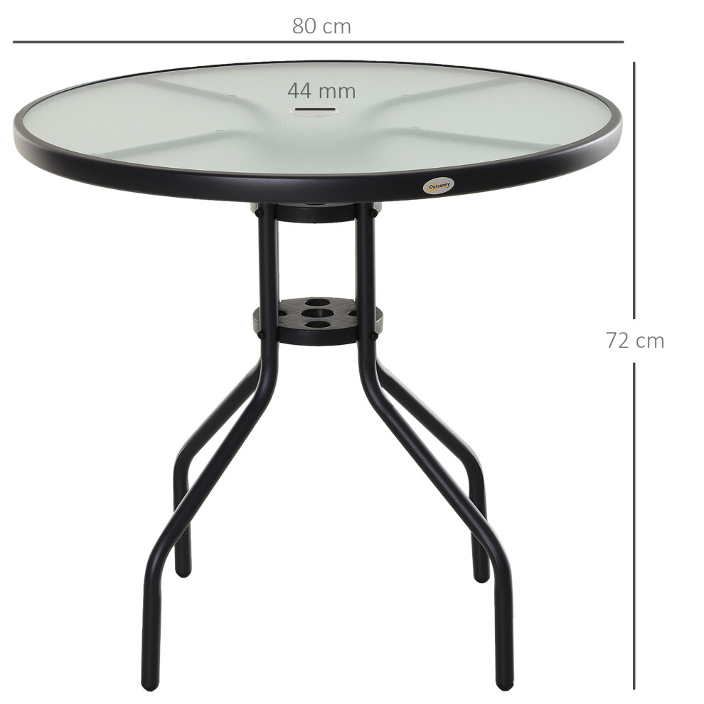 Patio Outdoor Garden Table 80cm Round with Parasol Hole for 4 Steel Frame & Tempered Glass Suitable for Porch & Garden Black-image-OPC-PMG8X8T-NEW
