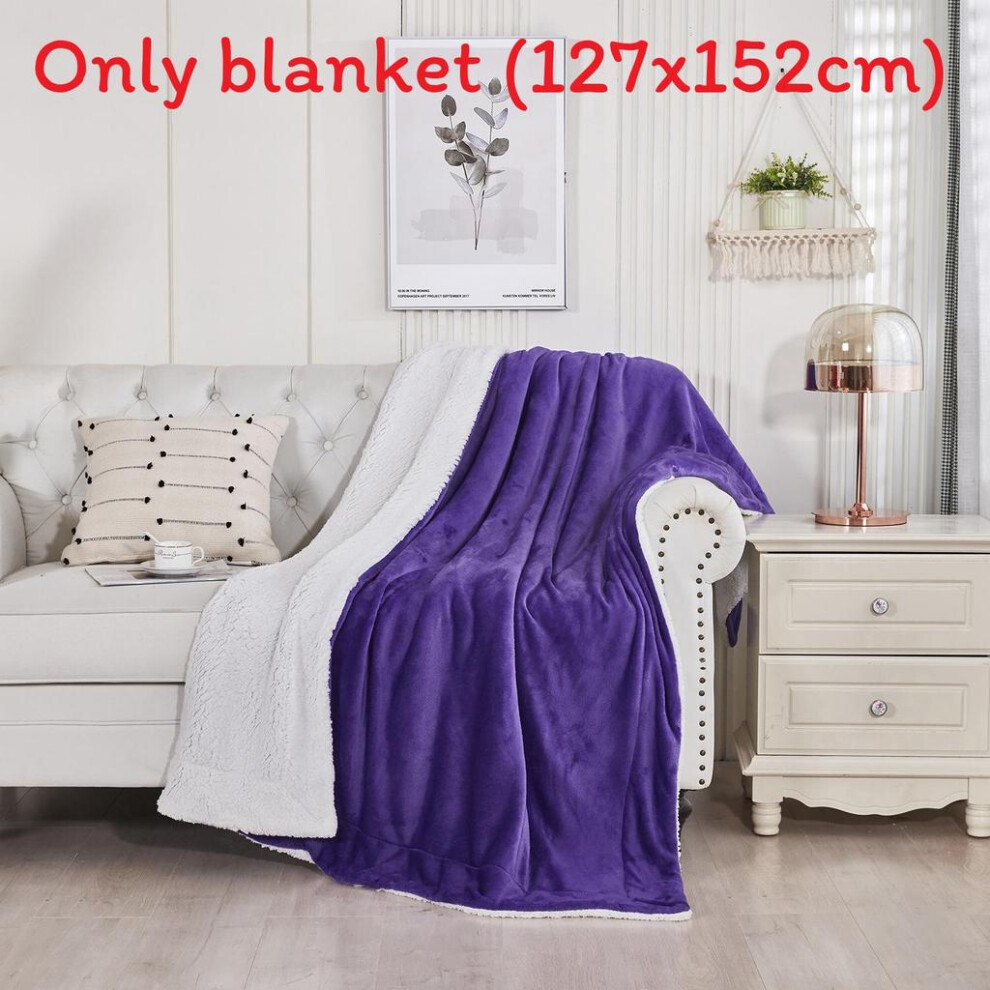 (Dark Purple) Thick Polyester Plush Fleece Blanket With Double Layer Warmth For Use Sleep Home