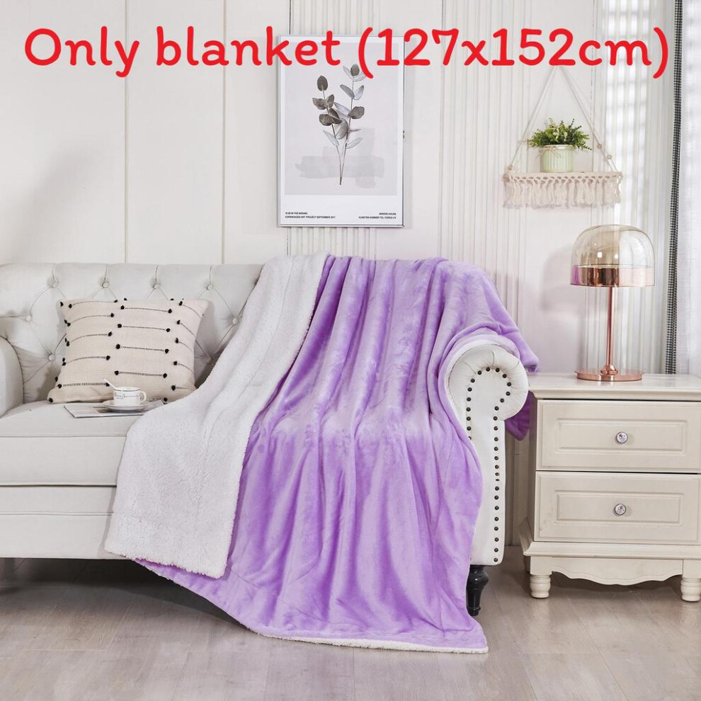 (Light Purple) Thick Polyester Plush Fleece Blanket With Double Layer Warmth For Use Sleep Home-image-OPC-PMG8Y5M-NEW