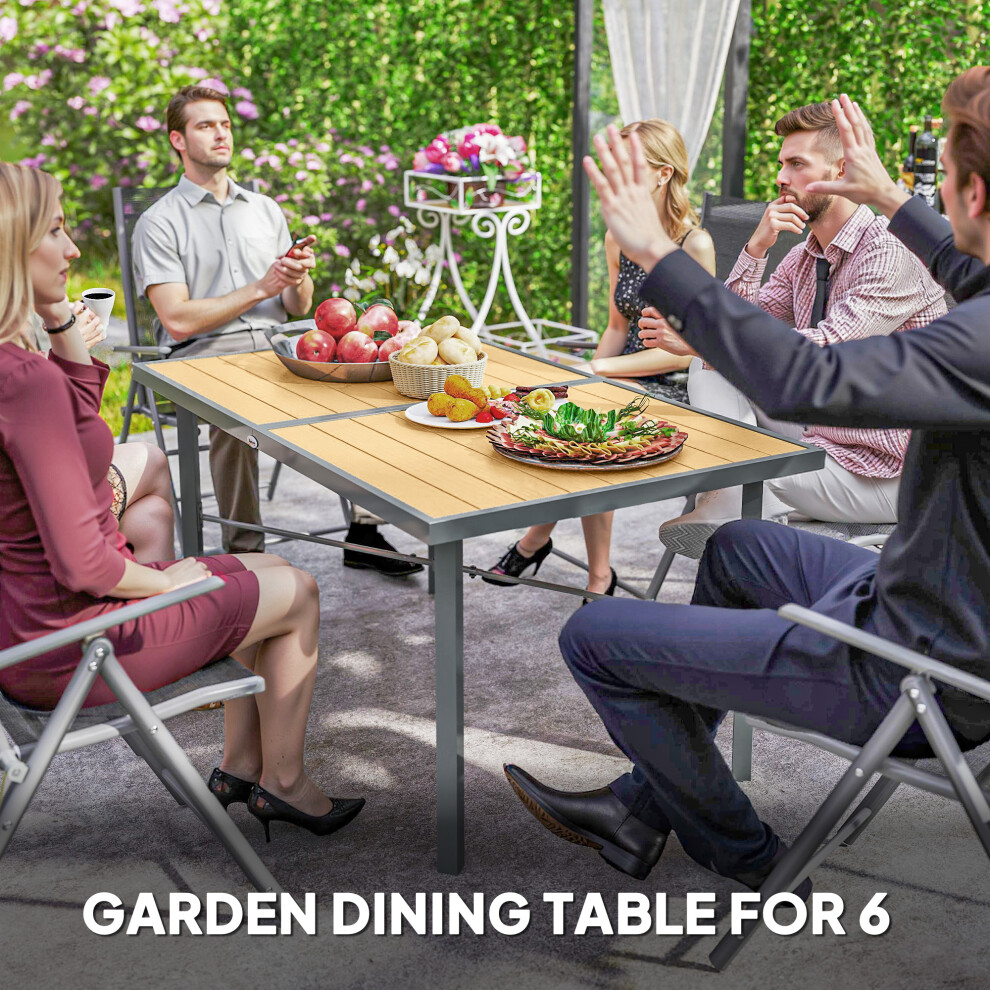 Garden Dining Table for 6 150cm Rectangular with Wood Effect Surface Rust-Resistant Metal Frame & Umbrella Hole for Outdoor Use-image-OPC-PMG8Y9F-NEW