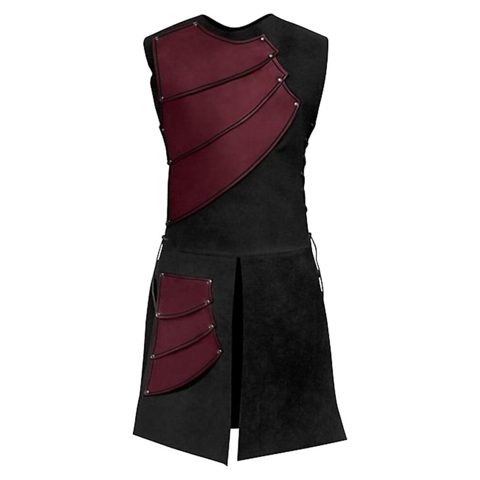 Medieval Leather Vest Men's Sleeveless Patchwork Lace-Up Renaissance Victorian Cosplay Knight Warrior Viking